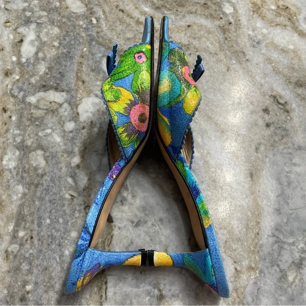 Stuart Weitzman Vintage Kitten Heel Floral Sandals Women’s 7.5 - Picture 4 of 13